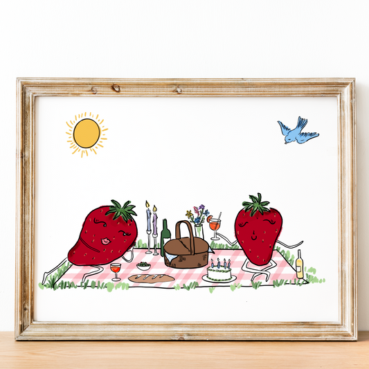 Strawberry Picnic Illustrated Wall Art