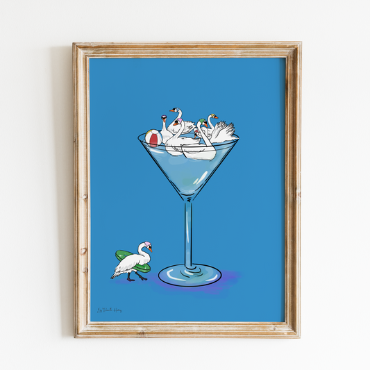 Swan Martini Illustration Wall Art