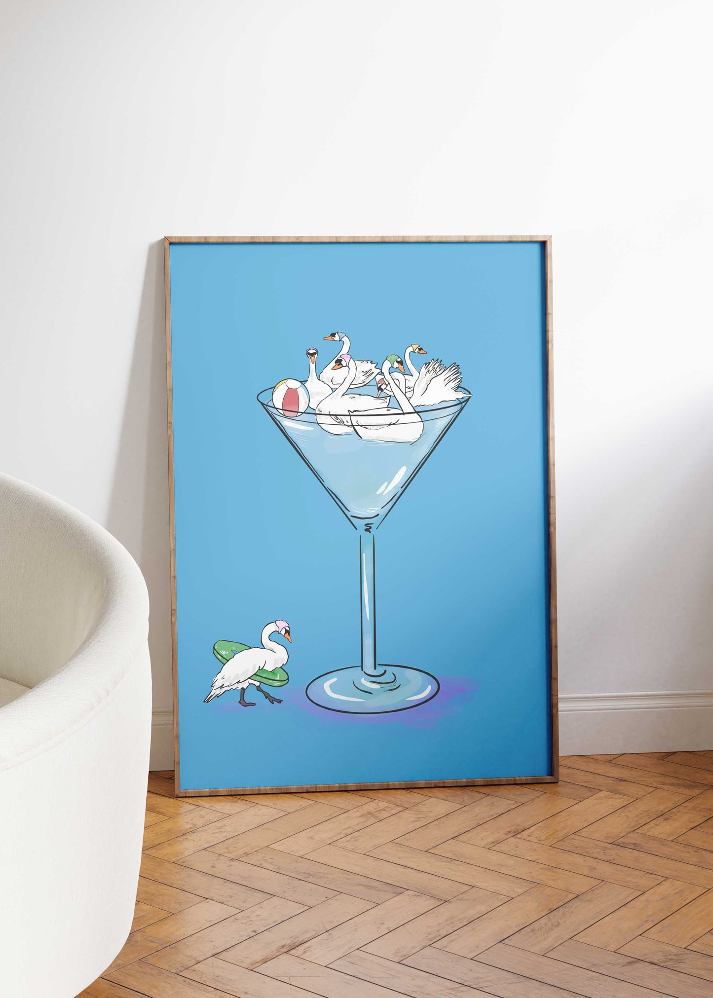 Swan Martini Illustration Wall Art