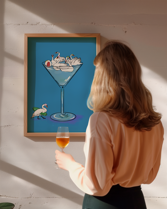 Swan Martini Illustration Wall Art